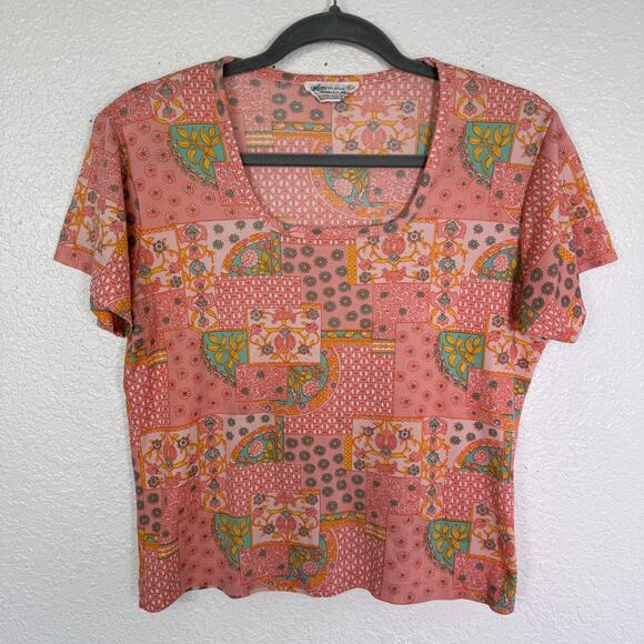 Kmart Tops - Vintage Top Womens Large Floral Patchwork Nylon Shirt Blouse Boho 70s 80s Kmart